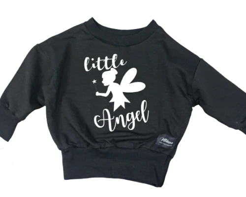 Mikoo Kids dziewczęca bluza czarna LITTLE ANGEL