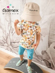 Gamex chłopięcy komplet t-shirt + spodenki niebieskie SAFARI 
