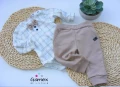 Gamex chłopięcy komplet "KRATKA" body z muchą + spodnie beżowe rozmiar 68-92 #1