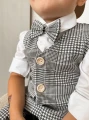 MoMo Kids 3-częściowy komplet chłopięcy mucha + kamizelka + spodnie w szarą pepitkę rozmiar 92-146 #2