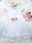 LuLu Design sukienka na Chrzest Święty Laura z bukiecikiem i tiulem