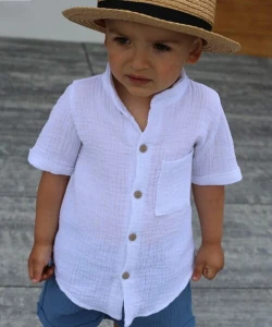 Royal Kids chłopięca koszula muślinowa z krótkim rękawem biała rozmiar 92/98-152/158